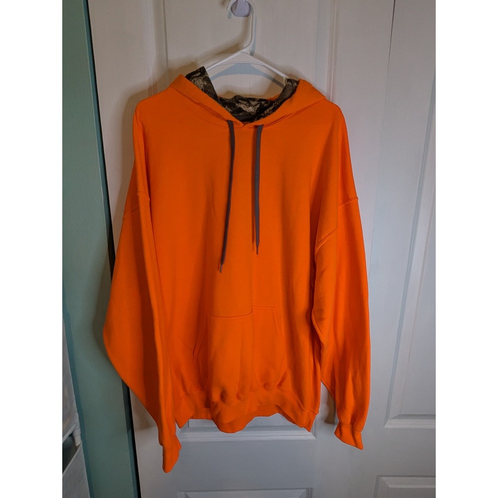 Mossy Oak Mens XL Blaze Orange Hunting Hoodie Camo Lined Safety Pullover